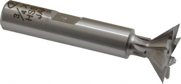 Interstate - 3/4" Diam x 5/16" Width of Cut, 45° Included Angle, Cobalt Dovetail Cutter - 3/8" Shank Diam, 1-13/16" Shank Length, 2-1/8" Overall Length - Benchmark Tooling