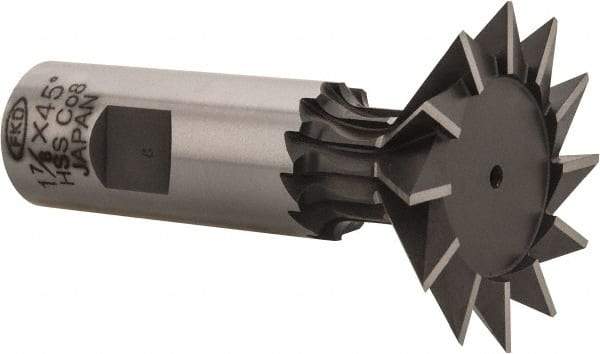 Interstate - 1-7/8" Diam x 13/16" Width of Cut, 45° Included Angle, Cobalt Dovetail Cutter - 7/8" Shank Diam, 2-7/16" Shank Length, 3-1/4" Overall Length - Benchmark Tooling