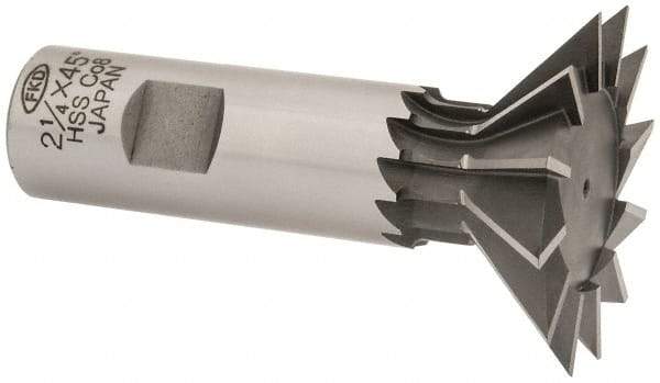 Interstate - 2-1/4" Diam x 1-1/16" Width of Cut, 45° Included Angle, Cobalt Dovetail Cutter - 1" Shank Diam, 2-11/16" Shank Length, 3-3/4" Overall Length - Benchmark Tooling