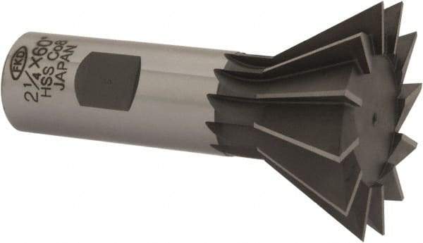 Interstate - 2-1/4" Diam x 1-1/16" Width of Cut, 60° Included Angle, Cobalt Dovetail Cutter - 1" Shank Diam, 3-1/4" Overall Length, Uncoated - Benchmark Tooling