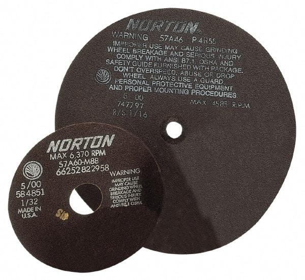 Norton - 12" 60 Grit Aluminum Oxide Cutoff Wheel - 1/16" Thick, 3" Arbor, 4,585 Max RPM - Benchmark Tooling