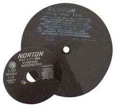 Norton - 13-3/4" Aluminum Oxide Cutoff Wheel - 0.098" Thick, 1-1/4" Arbor, 3,300 Max RPM, Use with Stationary Tools - Benchmark Tooling