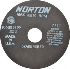 Norton - 6" 90 Grit Aluminum Oxide Cutoff Wheel - 0.02" Thick, 1-1/4" Arbor, 6,370 Max RPM, Use with Stationary Tools - Benchmark Tooling
