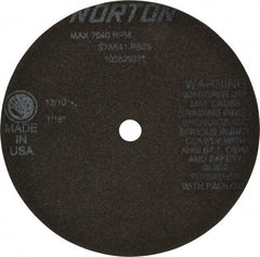 Norton - 6" 54 Grit Aluminum Oxide Cutoff Wheel - 1/16" Thick, 1/2" Arbor, 7,640 Max RPM, Use with Stationary Tools - Benchmark Tooling