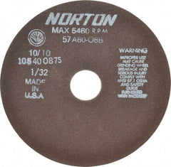 Norton - 7" 60 Grit Aluminum Oxide Cutoff Wheel - 1/32" Thick, 1-1/4" Arbor, 5,460 Max RPM, Use with Stationary Tools - Benchmark Tooling