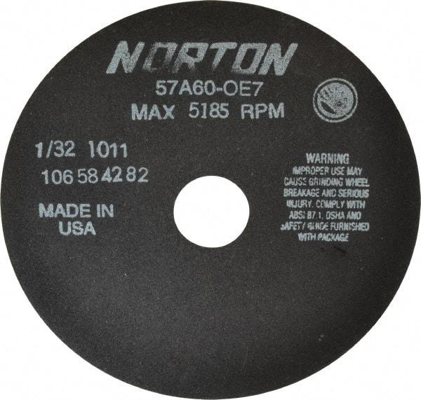 Norton - 7" 60 Grit Aluminum Oxide Cutoff Wheel - 1/32" Thick, 1-1/4" Arbor, 5,185 Max RPM, Use with Stationary Tools - Benchmark Tooling