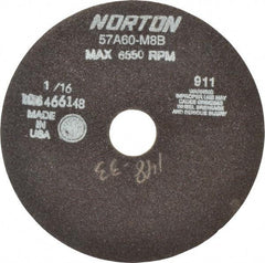 Norton - 7" 46 Grit Aluminum Oxide Cutoff Wheel - 1/16" Thick, 1-1/4" Arbor, 6,550 Max RPM, Use with Stationary Tools - Benchmark Tooling