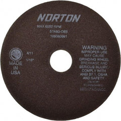 Norton - 7" 60 Grit Aluminum Oxide Cutoff Wheel - 1/16" Thick, 1-1/4" Arbor, 6,550 Max RPM, Use with Stationary Tools - Benchmark Tooling