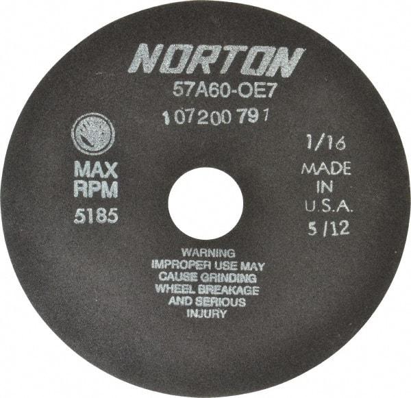 Norton - 7" 60 Grit Aluminum Oxide Cutoff Wheel - 1/16" Thick, 1-1/4" Arbor, 5,185 Max RPM, Use with Stationary Tools - Benchmark Tooling