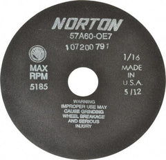 Norton - 7" 60 Grit Aluminum Oxide Cutoff Wheel - 1/16" Thick, 1-1/4" Arbor, 5,185 Max RPM, Use with Stationary Tools - Benchmark Tooling