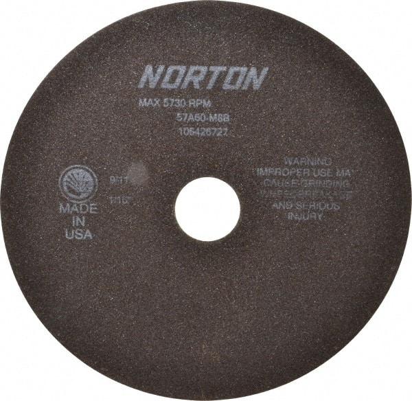 Norton - 8" 60 Grit Aluminum Oxide Cutoff Wheel - 1/16" Thick, 1-1/4" Arbor, 5,730 Max RPM, Use with Stationary Tools - Benchmark Tooling