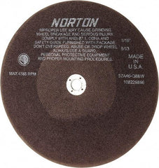 Norton - 10" 46 Grit Aluminum Oxide Cutoff Wheel - 1/16" Thick, 5/8" Arbor, 4,585 Max RPM, Use with Stationary Tools - Benchmark Tooling
