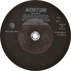 Norton - 10" 60 Grit Aluminum Oxide Cutoff Wheel - 1/16" Thick, 5/8" Arbor, 4,585 Max RPM, Use with Stationary Tools - Benchmark Tooling