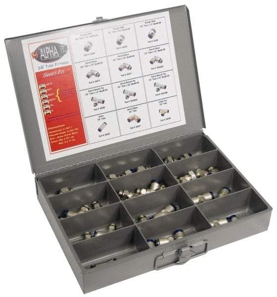 Alpha Technologies - 60 Piece, Swift Fit Push In Fitting" Kit - 1/8 to 3/8" Thread, 1/4" Tube - Benchmark Tooling