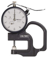 Mitutoyo - 0 to 1/2 Inch Measurement, 0.001 Inch Graduation, 1.1811 Inch Throat Depth, Dial Thickness Gage - 0.001 Inch Accuracy, 1.4 N Force, 2 Inch Dial Diameter - Benchmark Tooling