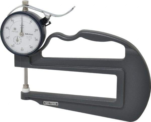 Mitutoyo - 0 to 1 Inch Measurement, 0.001 Inch Graduation, 4.7244 Inch Throat Depth, Dial Thickness Gage - 0.002 Inch Accuracy, 2 N Force, 2 Inch Dial Diameter - Benchmark Tooling