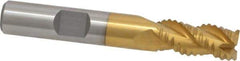 Interstate - 3/8" Diam, Coarse Pitch, 3/4" LOC, 3 Flute Cobalt Roughing Square End Mill - TiN Finish, 2-1/2" OAL, 3/8" Shank Diam, Single End, Centercutting - Benchmark Tooling