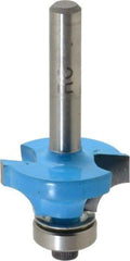 ROMAN CARBIDE - 1" Cut Diam, 1/2" Length of Cut, 2 Flute, Round-Over, Edge Profile Router Bit - Carbide-Tipped, 1/4" Shank Diam, 1-1/4" Shank Length, 2" OAL, Uncoated, Piloted - Benchmark Tooling