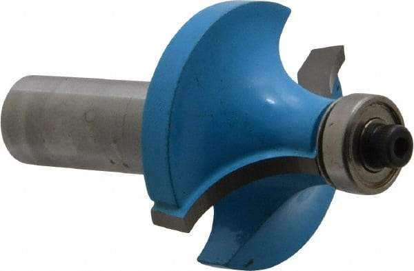 ROMAN CARBIDE - 1-1/2" Cut Diam, 3/4" Length of Cut, 2 Flute, Round-Over, Edge Profile Router Bit - Carbide-Tipped, 1/2" Shank Diam, 1-1/2" Shank Length, 2-5/8" OAL, Uncoated, Piloted - Benchmark Tooling