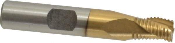 Interstate - 5/16" Diam, Fine Pitch, 7/16" LOC, 3 Flute Cobalt Roughing Square End Mill - TiN Finish, 2-3/16" OAL, 3/8" Shank Diam, Single End - Benchmark Tooling