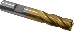 Interstate - 1/2" Diam, Fine Pitch, 1-1/4" LOC, 4 Flute Cobalt Roughing Square End Mill - TiN Finish, 3-1/4" OAL, 1/2" Shank Diam, Single End - Benchmark Tooling