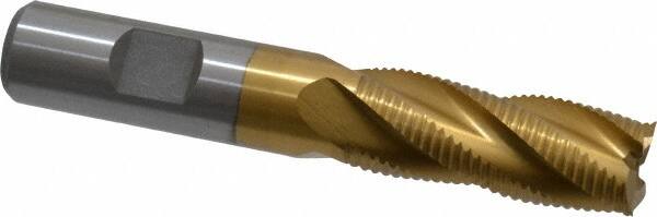 Interstate - 5/8" Diam, Fine Pitch, 1-5/8" LOC, 4 Flute Cobalt Roughing Square End Mill - TiN Finish, 3-3/4" OAL, 5/8" Shank Diam, Single End - Benchmark Tooling