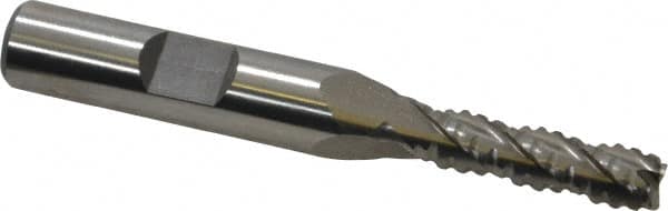 Interstate - 1/4" Diam, 7/8" LOC, 4 Flute Cobalt Roughing & Finishing Square End Mill - Uncoated, 2-11/16" OAL, 3/8" Shank Diam, Weldon Shank, 30° Helix, Non-Centercutting - Benchmark Tooling