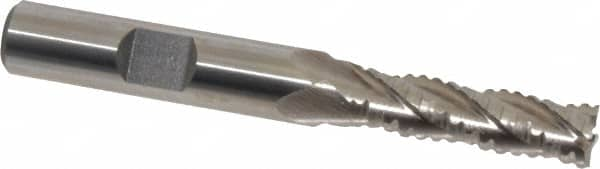 Interstate - 5/16" Diam, 1-1/8" LOC, 4 Flute Cobalt Roughing & Finishing Square End Mill - Uncoated, 2-15/16" OAL, 3/8" Shank Diam, Weldon Shank, 30° Helix, Non-Centercutting - Benchmark Tooling