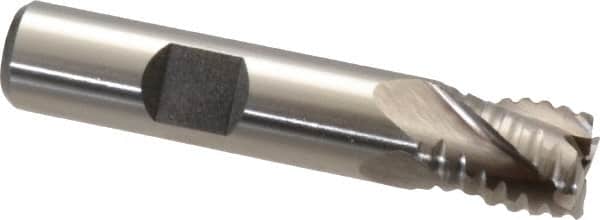 Interstate - 1/2" Diam, 5/8" LOC, 4 Flute Cobalt Roughing & Finishing Square End Mill - Uncoated, 2-5/8" OAL, 1/2" Shank Diam, Weldon Shank, 30° Helix, Non-Centercutting - Benchmark Tooling
