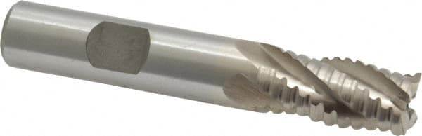 Interstate - 1/2" Diam, 1" LOC, 4 Flute Cobalt Roughing & Finishing Square End Mill - Uncoated, 3" OAL, 1/2" Shank Diam, Weldon Shank, 30° Helix, Non-Centercutting - Benchmark Tooling