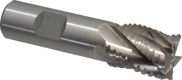 Interstate - 7/8" Diam, 1-1/8" LOC, 5 Flute Cobalt Roughing & Finishing Square End Mill - Uncoated, 3-3/8" OAL, 3/4" Shank Diam, Weldon Shank, 30° Helix, Non-Centercutting - Benchmark Tooling