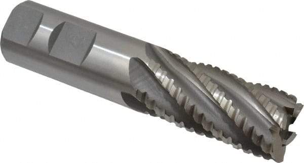 Interstate - 1" Diam, 2" LOC, 6 Flute Cobalt Roughing & Finishing Square End Mill - Uncoated, 4-1/2" OAL, 1" Shank Diam, Weldon Shank, 30° Helix, Non-Centercutting - Benchmark Tooling