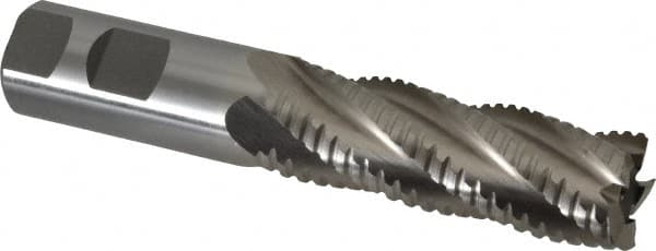 Interstate - 1" Diam, 3" LOC, 5 Flute Cobalt Roughing & Finishing Square End Mill - Uncoated, 5-1/2" OAL, 1" Shank Diam, Weldon Shank, 30° Helix, Non-Centercutting - Benchmark Tooling