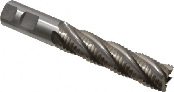 Interstate - 1" Diam, 4" LOC, 5 Flute Cobalt Roughing & Finishing Square End Mill - Uncoated, 6-1/2" OAL, 1" Shank Diam, Weldon Shank, 30° Helix, Non-Centercutting - Benchmark Tooling