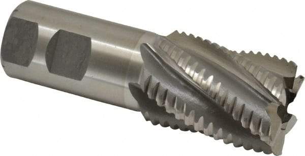 Interstate - 1-1/2" Diam, 2" LOC, 6 Flute Cobalt Roughing & Finishing Square End Mill - Uncoated, 4-1/2" OAL, 1-1/4" Shank Diam, Weldon Shank, 30° Helix, Non-Centercutting - Benchmark Tooling