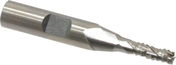 Interstate - 3/16" Diam, 1/2" LOC, 3 Flute Cobalt Roughing & Finishing Square End Mill - Uncoated, 2-3/8" OAL, 3/8" Shank Diam, Weldon Shank, 30° Helix, Non-Centercutting - Benchmark Tooling