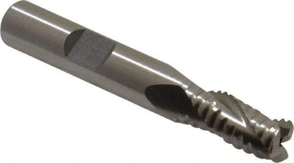 Interstate - 11/32" Diam, 3/4" LOC, 3 Flute Cobalt Roughing & Finishing Square End Mill - Uncoated, 2-1/2" OAL, 3/8" Shank Diam, Weldon Shank, 30° Helix, Non-Centercutting - Benchmark Tooling