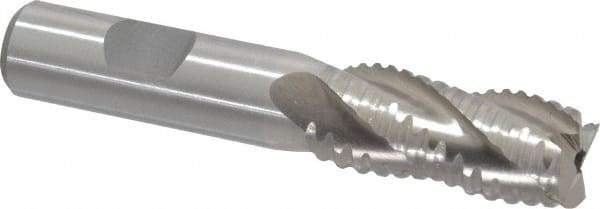 Interstate - 11/16" Diam, 1-5/8" LOC, 4 Flute Cobalt Roughing & Finishing Square End Mill - Uncoated, 3-3/4" OAL, 5/8" Shank Diam, Weldon Shank, 30° Helix, Non-Centercutting - Benchmark Tooling