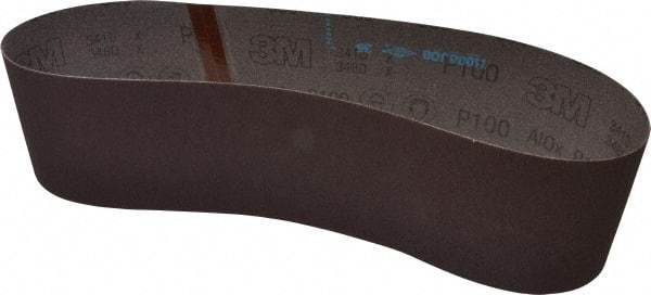 3M - 4" Wide x 36" OAL, 100 Grit, Aluminum Oxide Abrasive Belt - Aluminum Oxide, Fine, Coated, X Weighted Cloth Backing, Series 341D - Benchmark Tooling