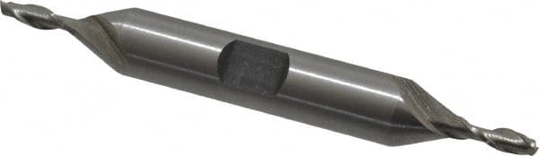 Interstate - 1/8", 3/8" LOC, 3/8" Shank Diam, 3-1/16" OAL, 2 Flute, Cobalt Square End Mill - Double End, Uncoated, Spiral Flute, Centercutting, Right Hand Cut, Right Hand Flute - Benchmark Tooling