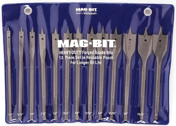 Mag-Bit - 1/4 to 1", 130° Point, Bright Finish, Carbon Steel Spade Drill Bit Set - Benchmark Tooling