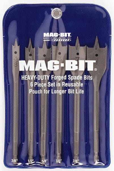 Mag-Bit - 3/8 to 1", 60° Point, Bright Finish, Carbon Steel Spade Drill Bit Set - Benchmark Tooling