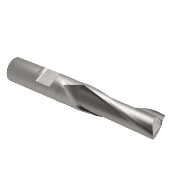 Interstate - 11/16", 1-5/16" LOC, 5/8" Shank Diam, 3-7/16" OAL, 2 Flute, Cobalt Square End Mill - Single End, Uncoated, Spiral Flute, Centercutting, Right Hand Cut, Right Hand Flute - Benchmark Tooling