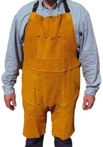 PRO-SAFE - 24 x 48" Flame Resistant/Retardant & Welding Split Leg Apron - Split Leather, 11 oz Material, Yellow, 0 Pockets - Benchmark Tooling