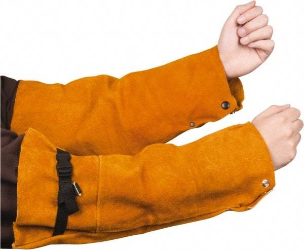 PRO-SAFE - Size Universal, Brown Leather Flame Retardant (with Adjustable Bicep Strap Wrist) - 18" Long Sleeve, Snaps at Wrist - Benchmark Tooling