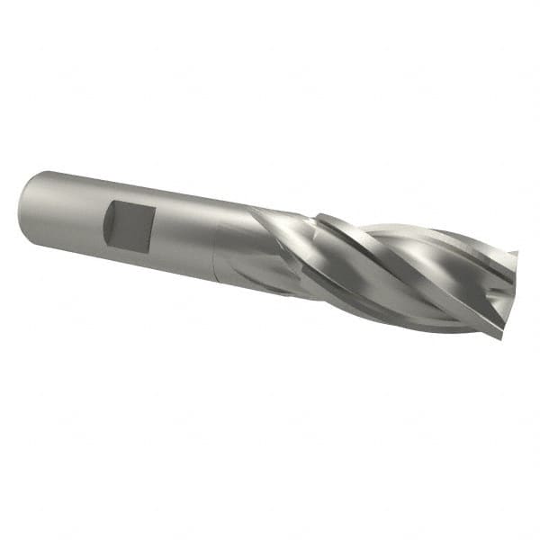 Interstate - 13/16", 1-7/8" LOC, 3/4" Shank Diam, 4-1/8" OAL, 4 Flute, Cobalt Square End Mill - Single End, Uncoated, Spiral Flute, 30° Helix, Centercutting, Right Hand Cut, Right Hand Flute - Benchmark Tooling