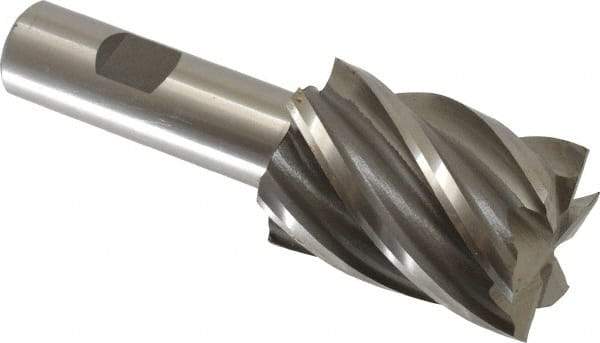 Interstate - 1-7/16", 2" LOC, 3/4" Shank Diam, 4-3/8" OAL, 6 Flute, Cobalt Square End Mill - Single End, Uncoated, Spiral Flute, 30° Helix, Centercutting, Right Hand Cut, Right Hand Flute - Benchmark Tooling