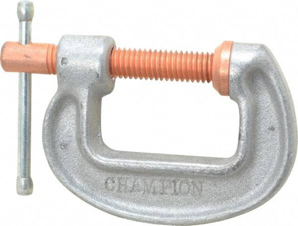 Made in USA - Light-Duty 1-1/2" Max Opening, 1-1/4" Throat Depth, Aluminum Alloy Standard C-Clamp - 850 Lb Capacity, 0" Min Opening, Standard Throat Depth - Benchmark Tooling