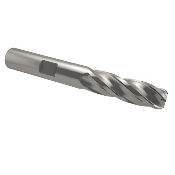 Interstate - 1/2" Diam, 1-1/4" LOC, 4 Flute Cobalt Ball End Mill - Uncoated, Single End, 3-1/4" OAL, 1/2" Shank Diam, Spiral Flute - Benchmark Tooling