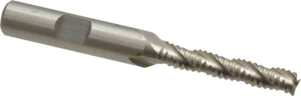 Interstate - 1/4" Diam, Coarse Pitch, 1-3/8" LOC, 3 Flute Cobalt Roughing Square End Mill - Uncoated, 3-1/8" OAL, 3/8" Shank Diam, Single End - Benchmark Tooling